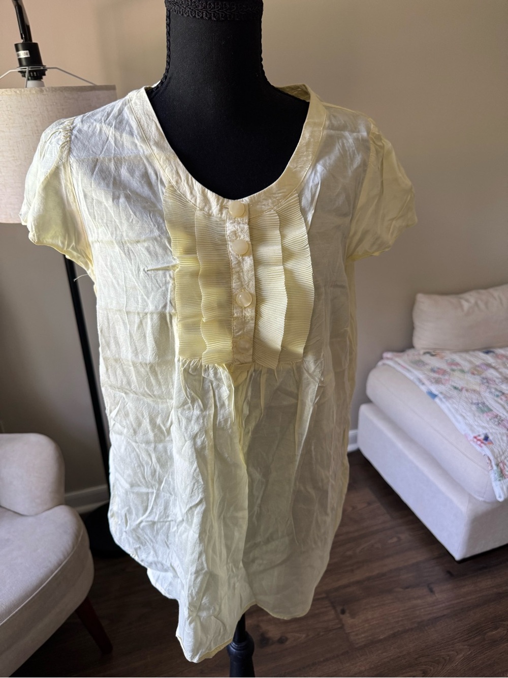 H&M Pale Yellow Ruffle-Front Women’s Blouse